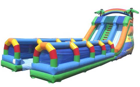 inflatable double slip and slide with pool